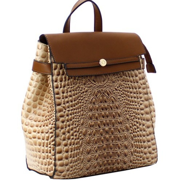 LT TAUPE/BROWN CROC BACKPACK + WALLET!